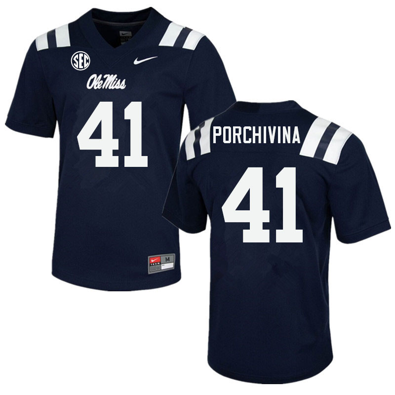 Men #41 John Porchivina Ole Miss Rebels College Football Jerseys Sale-Navy